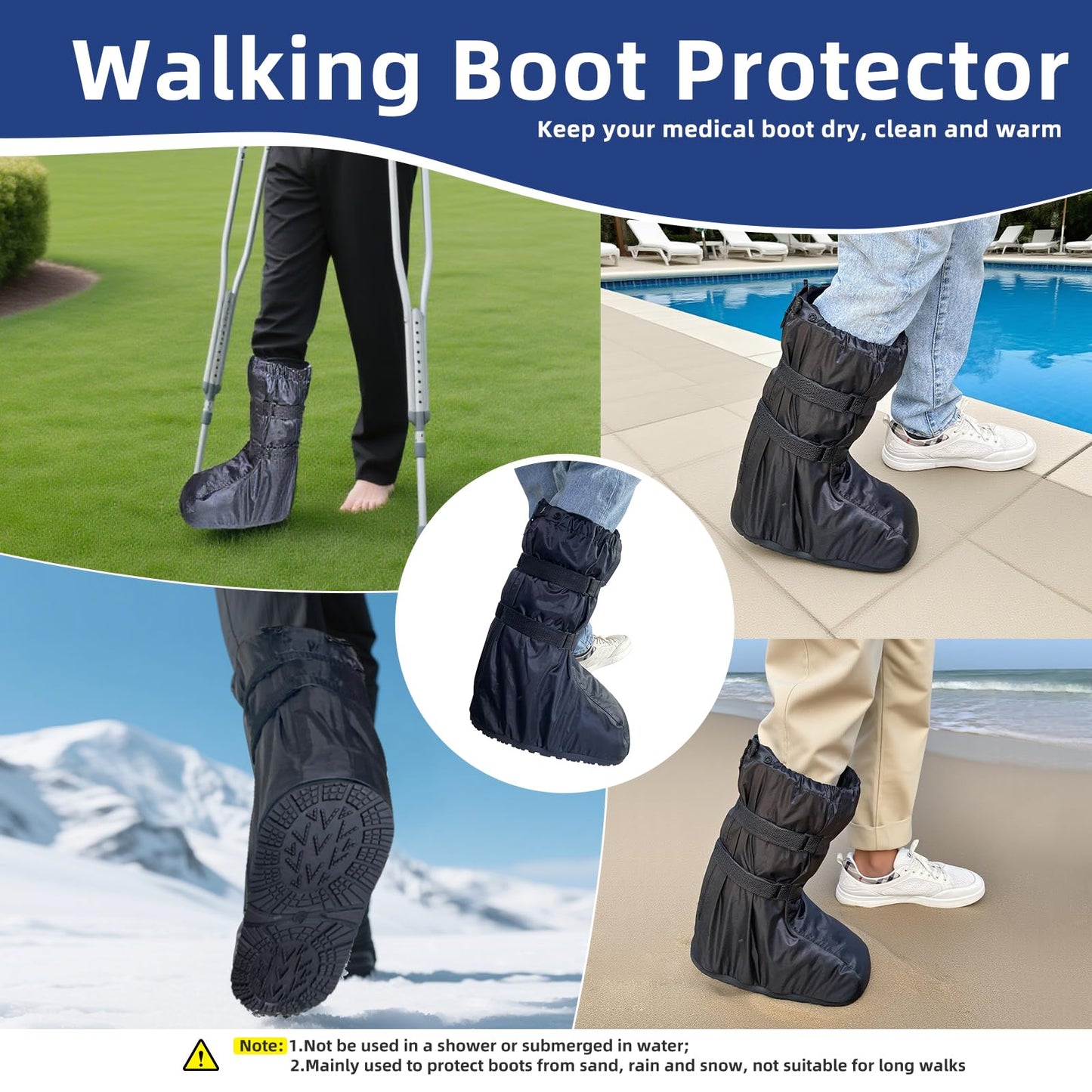 FONOFOX Waterproof Boot Cover for Medical and Orthopedic Boots, Heavy-Duty Non-Slip Sole, Reusable Shoe Protector for Rain, Snow, Beach, Garden, Indoor & Outdoor Use(Medium)