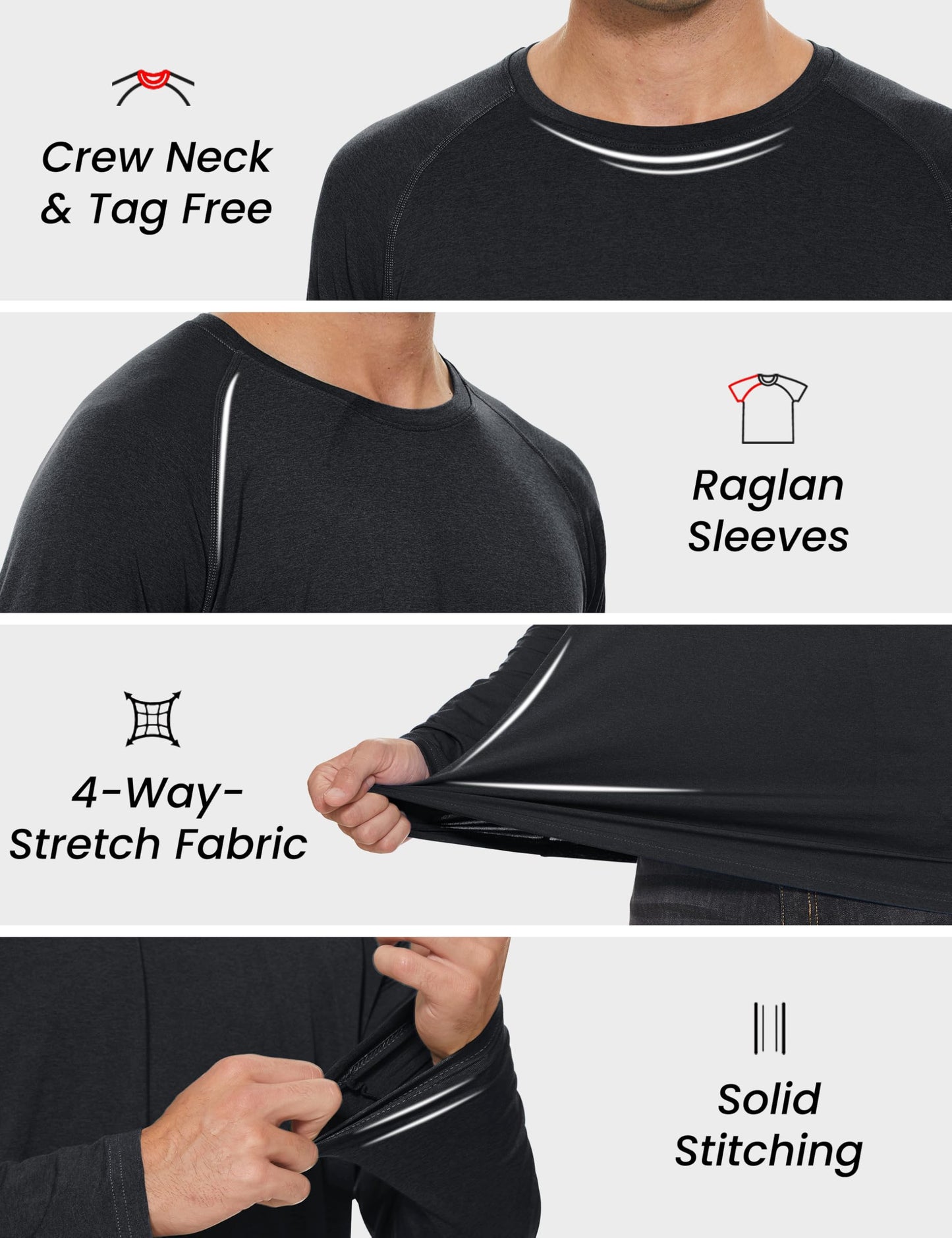 MAGCOMSEN Men's Long Sleeve Shirt Quick Dry UPF 50+ Sun Protection Lightweight T-Shirt Athletic Workout Fishing Tee