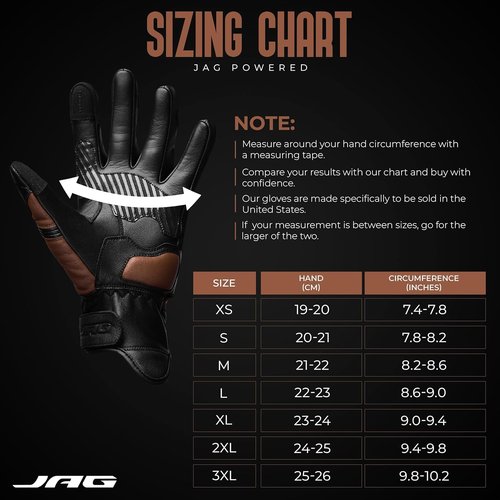 J.A.G. Motorcycle Gloves - Premium Leather Touchscreen Gloves with Knuckle Protection for Men