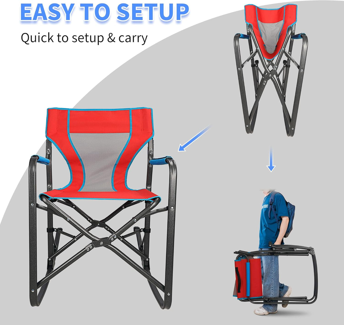 Northroad Oversized Rocking Camping Chair - Portable Folding Director Chair for Outdoor Relaxation