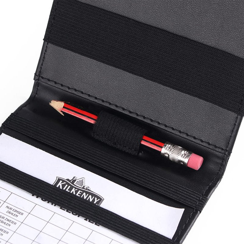 E.XINI Leather Golf Scorecard Holder - Yardage Book Cover Golf Stat Tracker Sheet - Premium Golf Leather Scorecard - Golf Score Book - Large Size 7.6x4.5IN Black