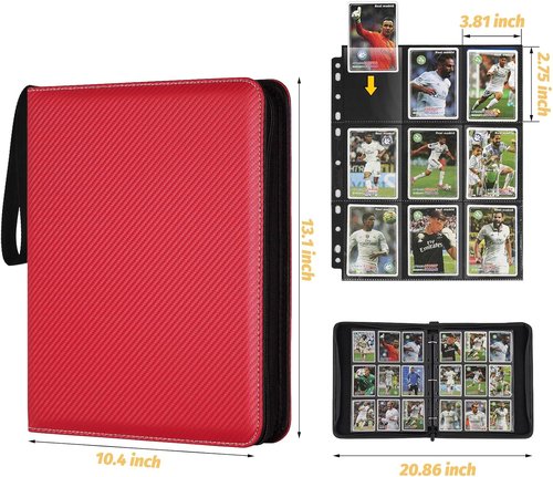 GERMUN 9 Pocket Card Binder - Premium Zip Trading Card Album for MTG, TCG & Sports Cards | Red, 720 Double-Sided Pockets