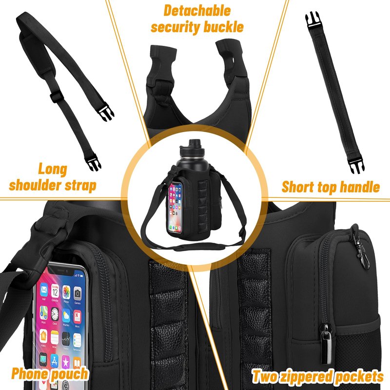 Yanwela Magnetic Gym Water Bottle Bag with Strong Magnet Holder for Men and Women to Carry Phone Small Bottle and Essentials Securely Attached to Metal Surfaces - Black