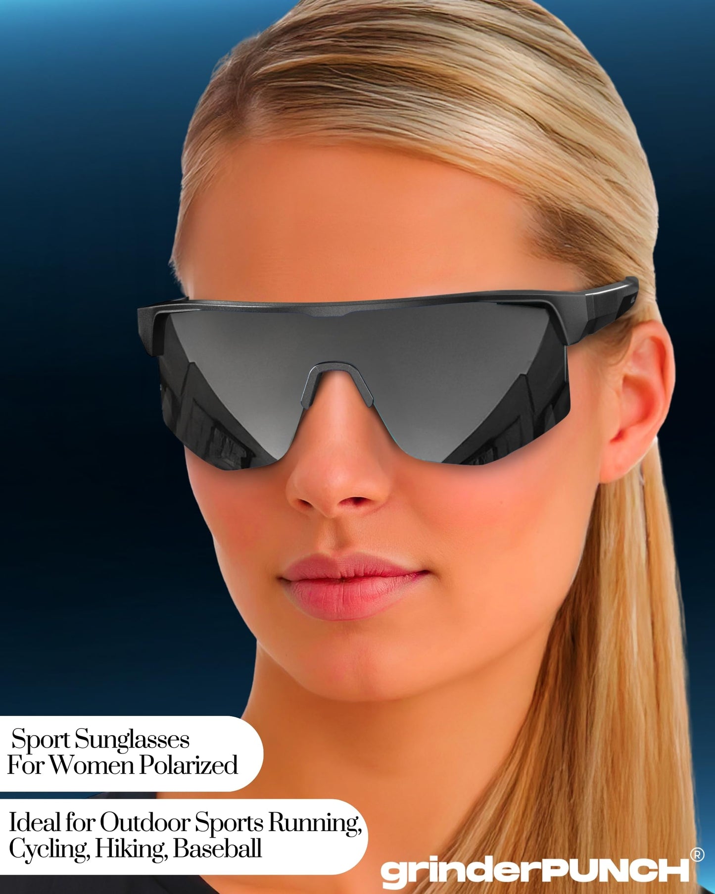 grinderPUNCH UV 400 Sports Sunglasses Cycling Glasses, Biking Goggles Running Hiking Golf Fishing Driving (Black)