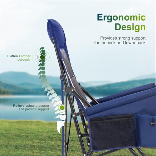 ALPHA CAMP Oversized Folding Camping Chair - Heavy Duty High Backrest, Supports 500 LBS | Portable with Cup Holders & Side Pocket