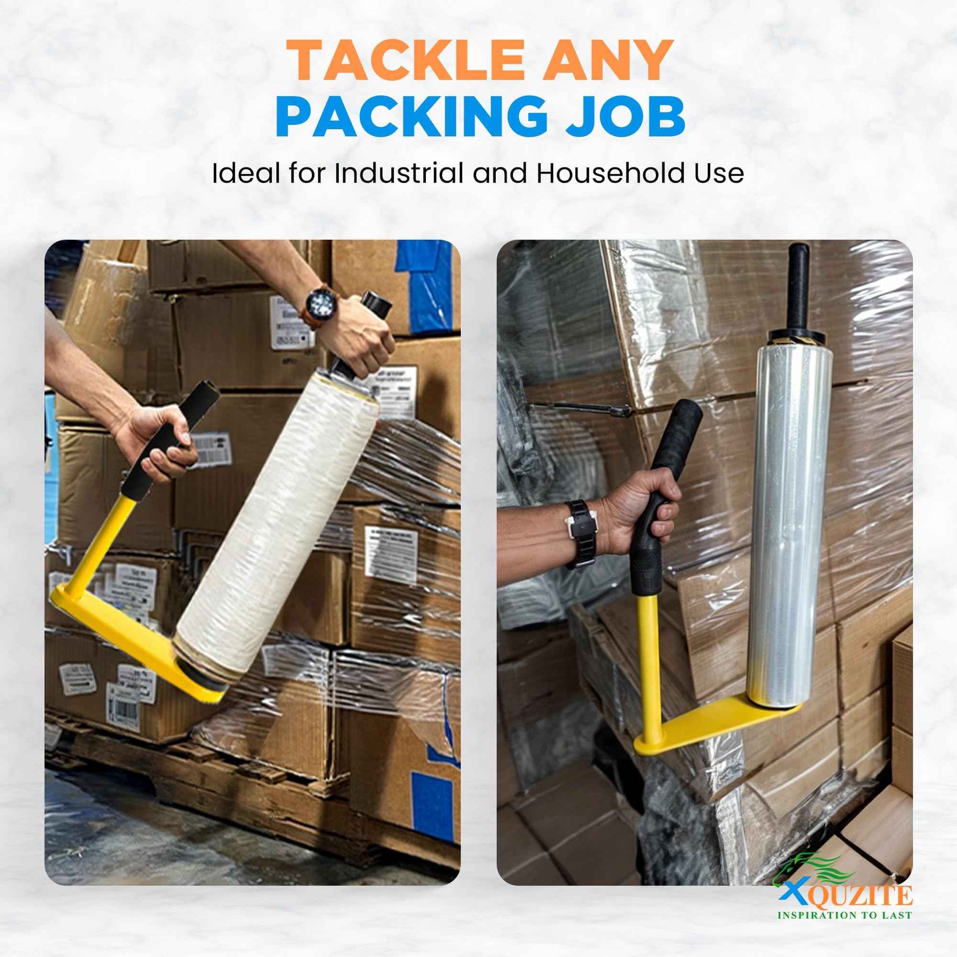 XQUZITE Adjustable Heavy Duty Stretch Film & Plastic Wrap Dispenser – Shrink Wrap Handle for 18" & 20" Rolls – Boxes and Pallet Wrapping Machine for Industrial, Commercial & Home Use