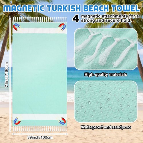 HunnmingRe Extra Large Magnetic Beach Towel - 39 x 71 Inch Sandproof Turkish Blanket in Green