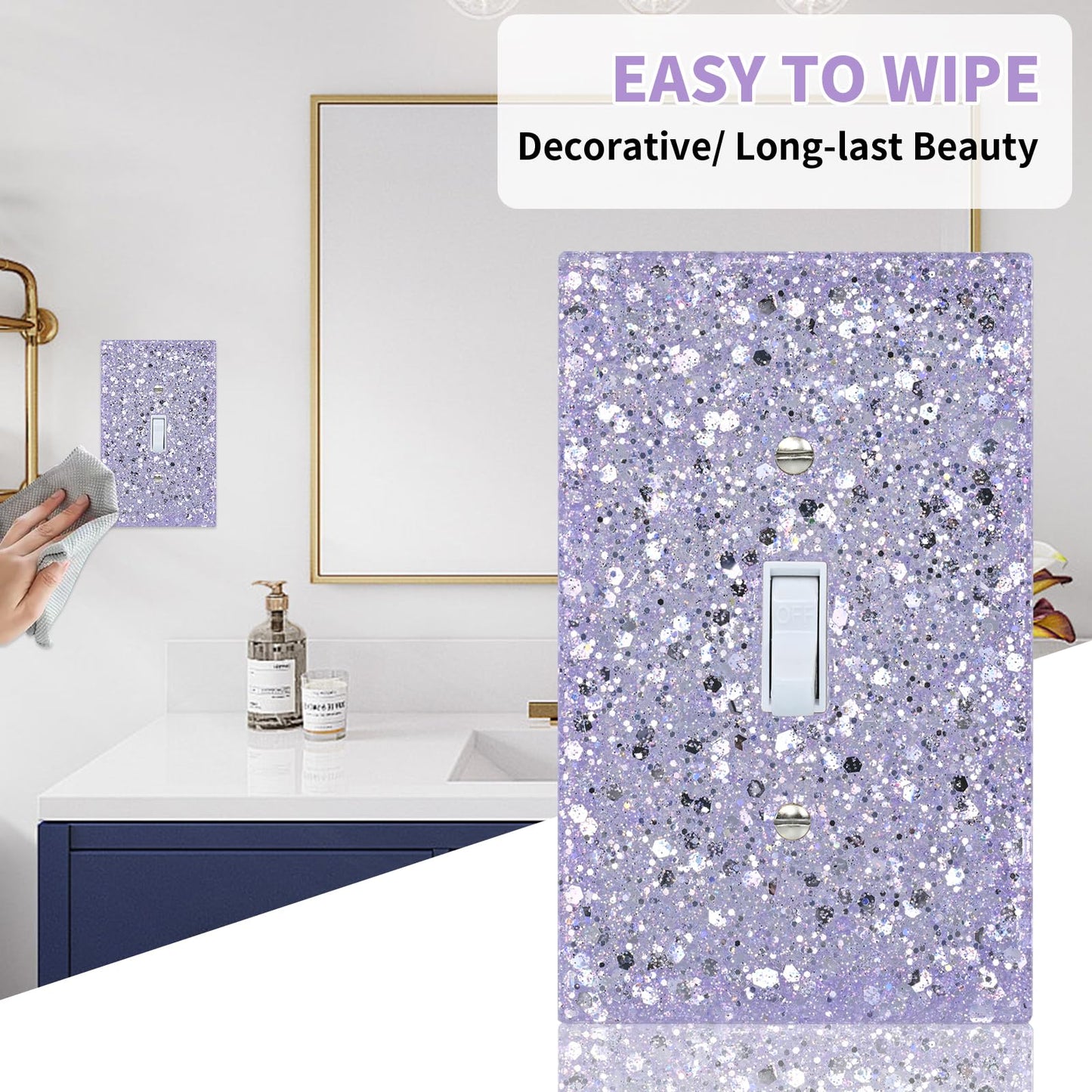 YNQIZKI Purple Glitter Light Switch Cover,Sparkle Wall Plate for Girls Room,Single Toggle 5.10''x3.15''