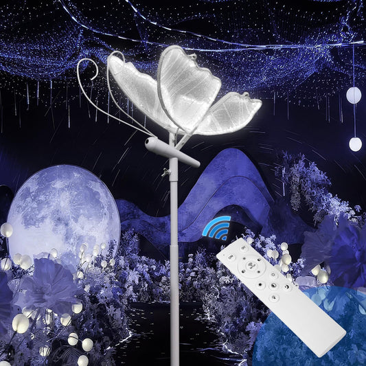 Wedding Butterfly Dimmable Floor Lamp: LED Butterflies Light with Remote Control - White & Warm Lights Butterfly Prop for Birthday Party Decoration - Baby Shower Bridal Shower Home Decor (11.8 in, 1)