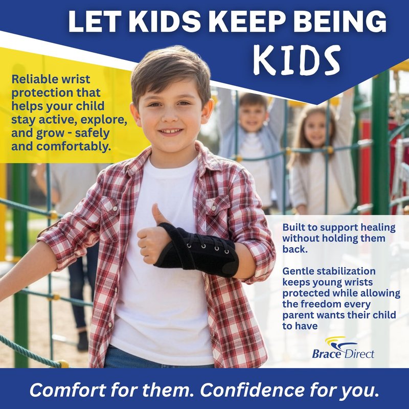Brace Direct Kids Lace-Up Wrist Brace for Sprains Strains Carpal Tunnel De Quervain's - Pediatric Support Splint for Youth Injury Recovery - Ages 18M-7Y - RIGHT WRIST (Circumference 4-5.5")