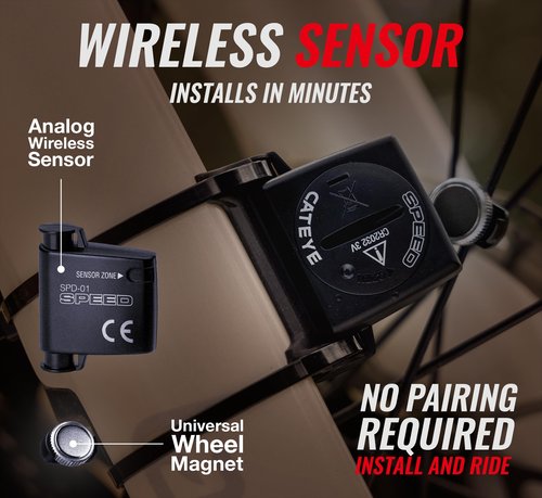 CATEYE Padrone Wireless Bike Computer – Oversized Display Cyclocomputer, Wireless Speedometer & Odometer, FlexTight™ Mount, Auto Start/Stop, Programmable Odometer