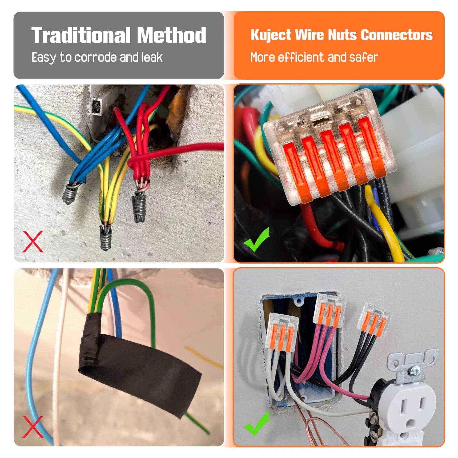 Kuject 120PCS Lever Wire Nuts Connectors Kit with 2/3/5 Conductor Combination, Electrical Lever Wire Connectors Push-in AWG 28-12, Wire Quick Connectors with 2 Circuit Inline Splices