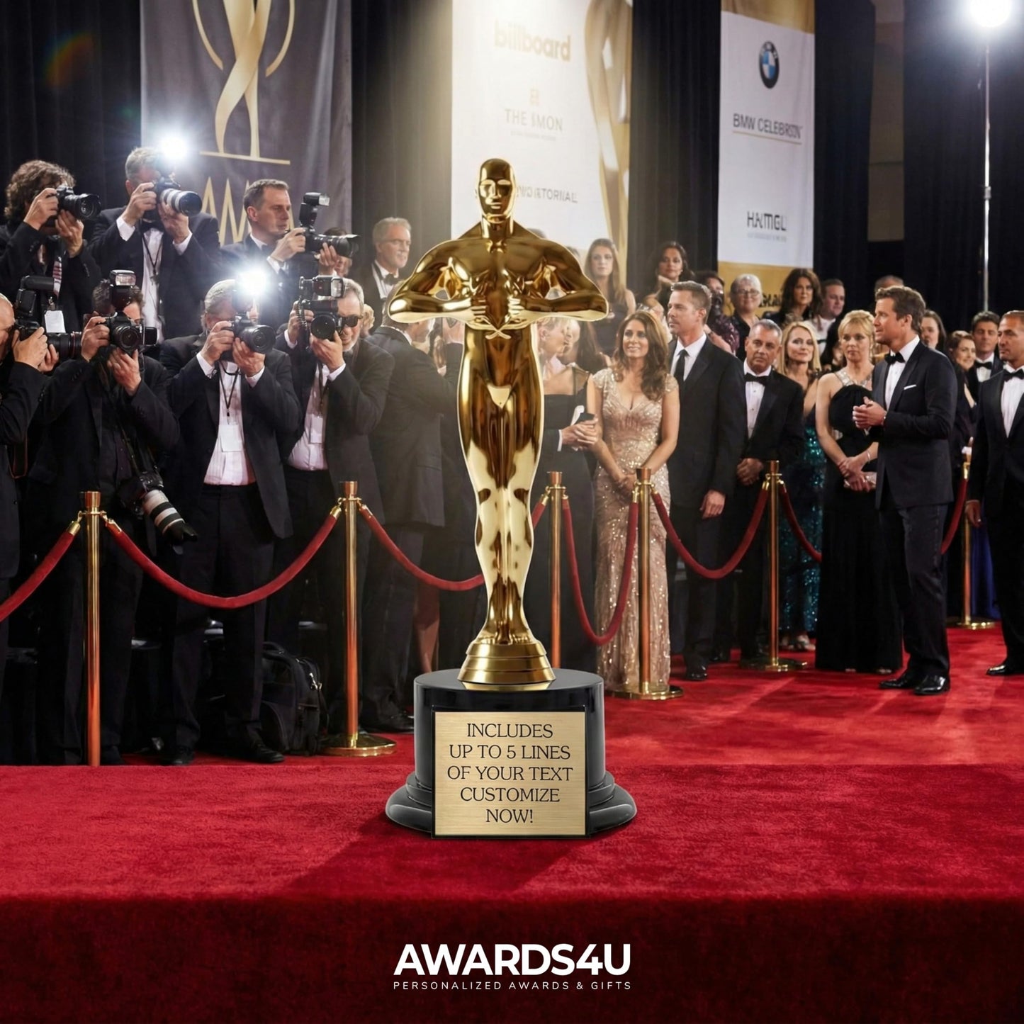 Achievement Custom Trophy 10.5 Inches Tall - Customized Golden Statue Award with Personalized Engraved Plate - Modern Victory Academy Statue - Best Actor Trophies - Personalize it Now!