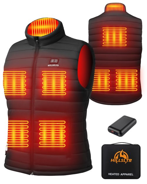HILLSLTR Men's Heated Vest with 20000mAh 7.4V Rechargeable Battery Pack - Electric Heating Vest for Outdoor Activities,L
