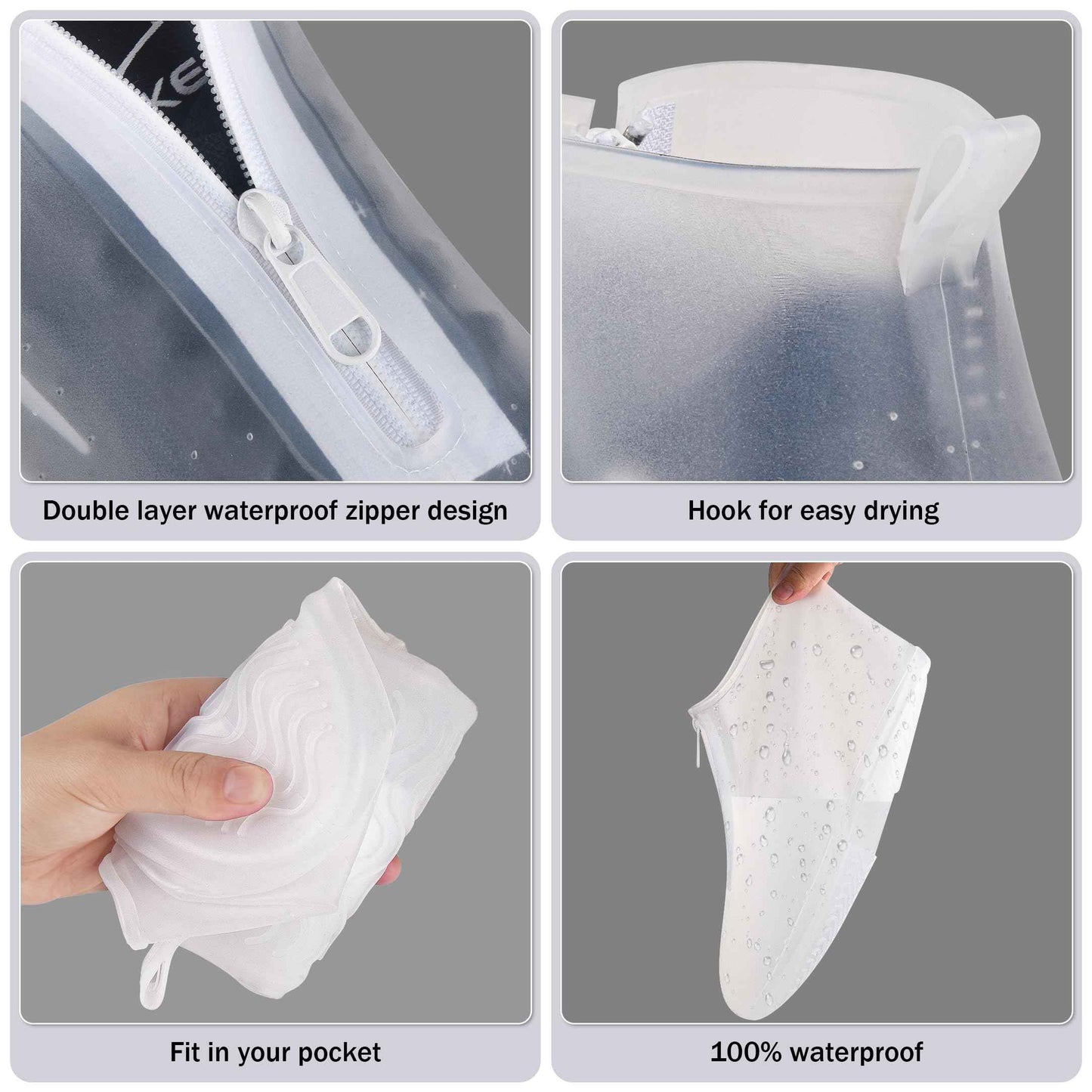 Waterproof Shoe Covers Slip-Resistant Overshoes Newly Upgraded and Latest Model for Men Women, Reusable Rain Boots for Outdoor, Cycling, Hiking, Work (Transparent, L (Women 8-10.5, Men 7-10))