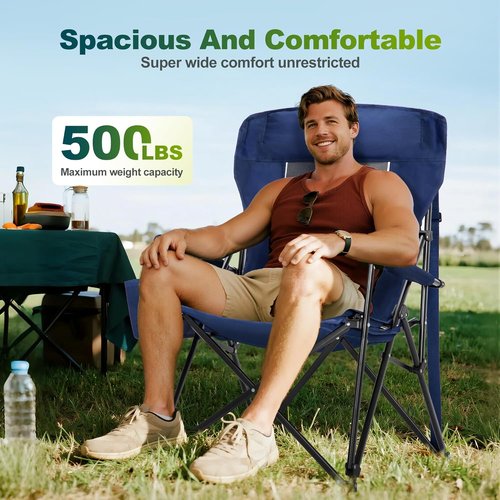 ALPHA CAMP Oversized Folding Camping Chair - Heavy Duty High Backrest, Supports 500 LBS | Portable with Cup Holders & Side Pocket