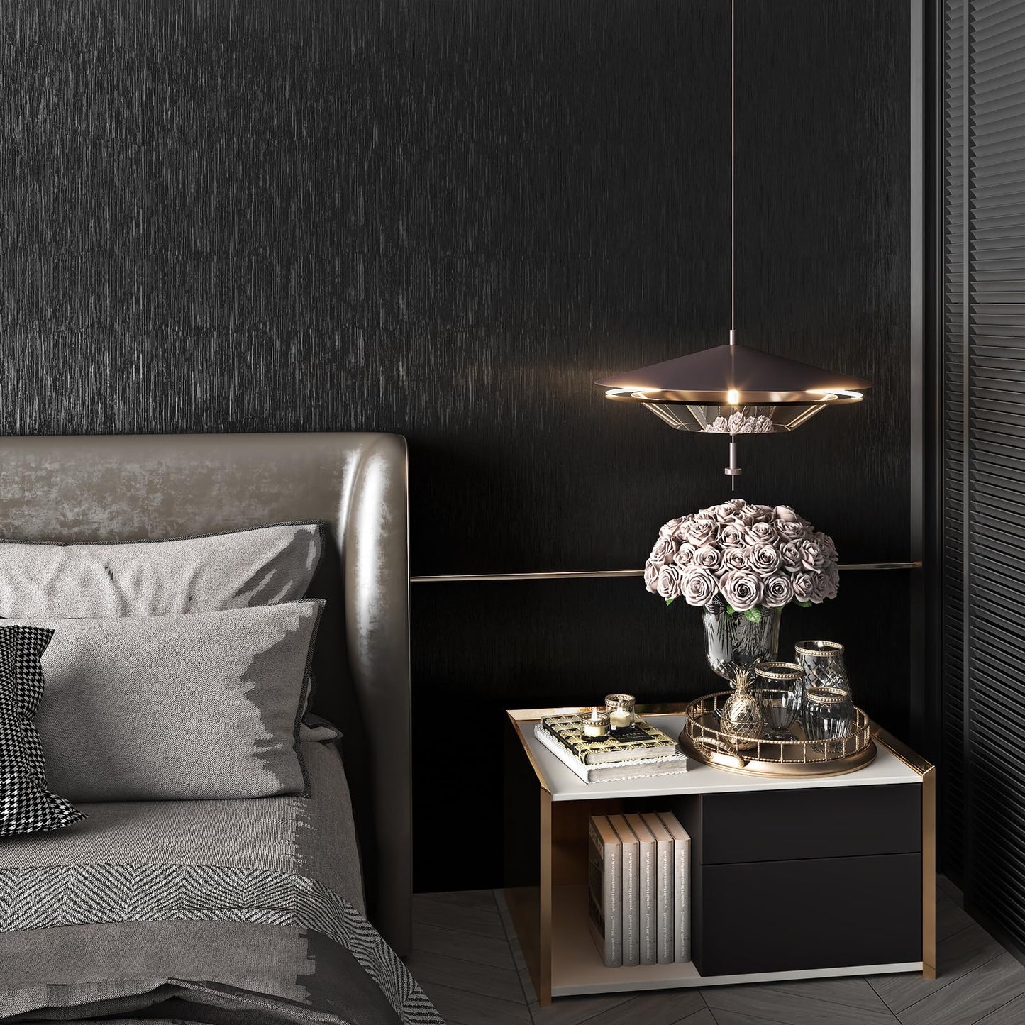 Black Stainless Steel Wallpaper Peel and Stick Backsplash Refrigerator Wrap Metallic Black Contact Paper for Cabinets Countertops Modern Furniture Upgrade Brushed Wallpaper Removable Film 15.75"×78"