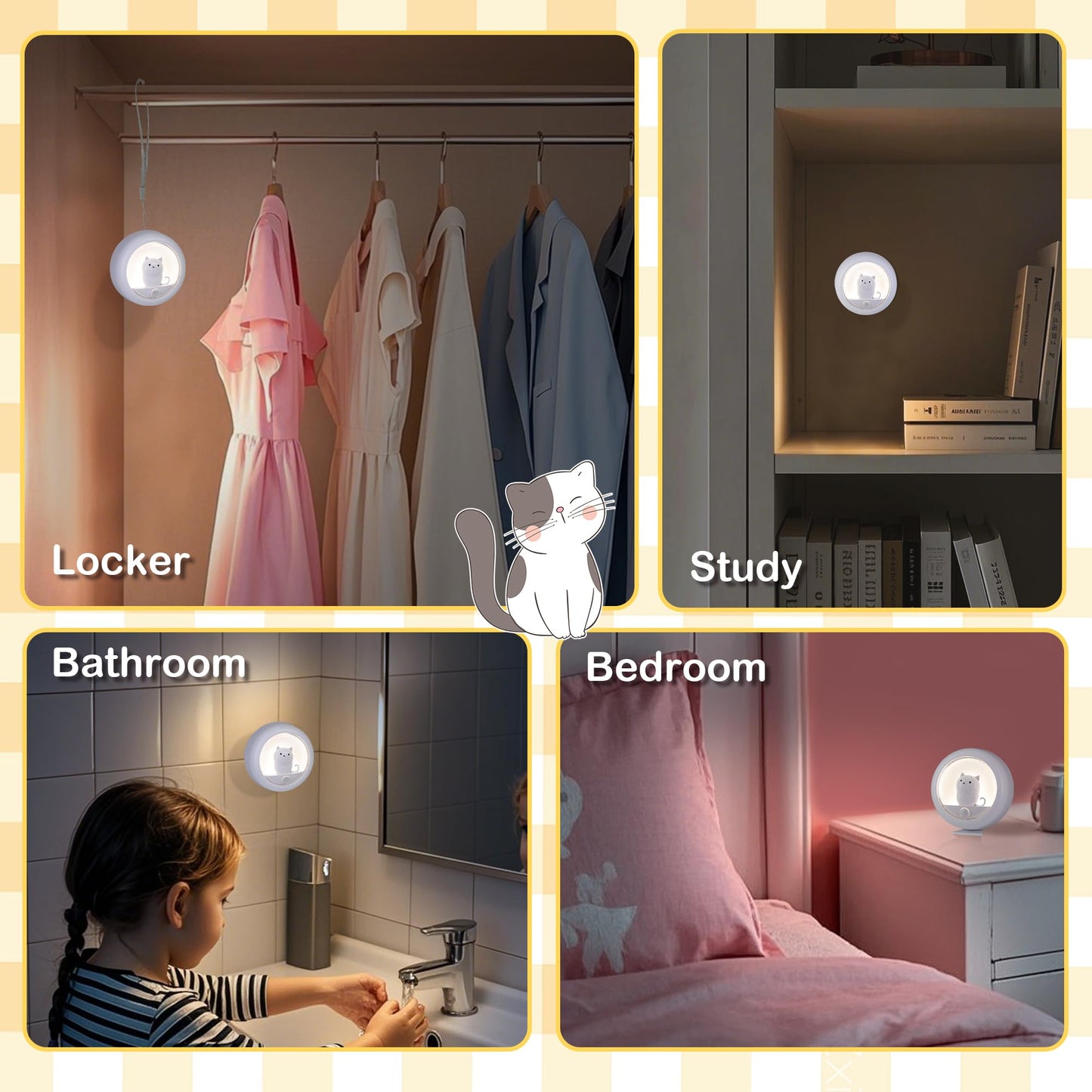 Attivolife Cat Motion Sensor Night Light, Cute Cat Magnetic LED Rechargeable Lamp with Dimmable, Portable Room Bedroom Bathroom Kitchen Wardrobe Stair Locker Wall Decor Lamp for Kid Teen(White x 2)