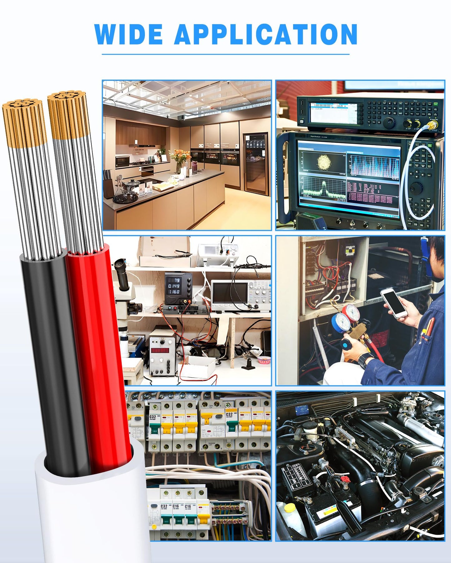 NAOVEO 16 Gauge Wire 2 Conductor Electrical Wire, 16 AWG Stranded PVC Tinned Copper Cable, Flexible/Low Voltage Automotive Wiring for LED Lamps, Marine, Speaker, Appliances (200FT)