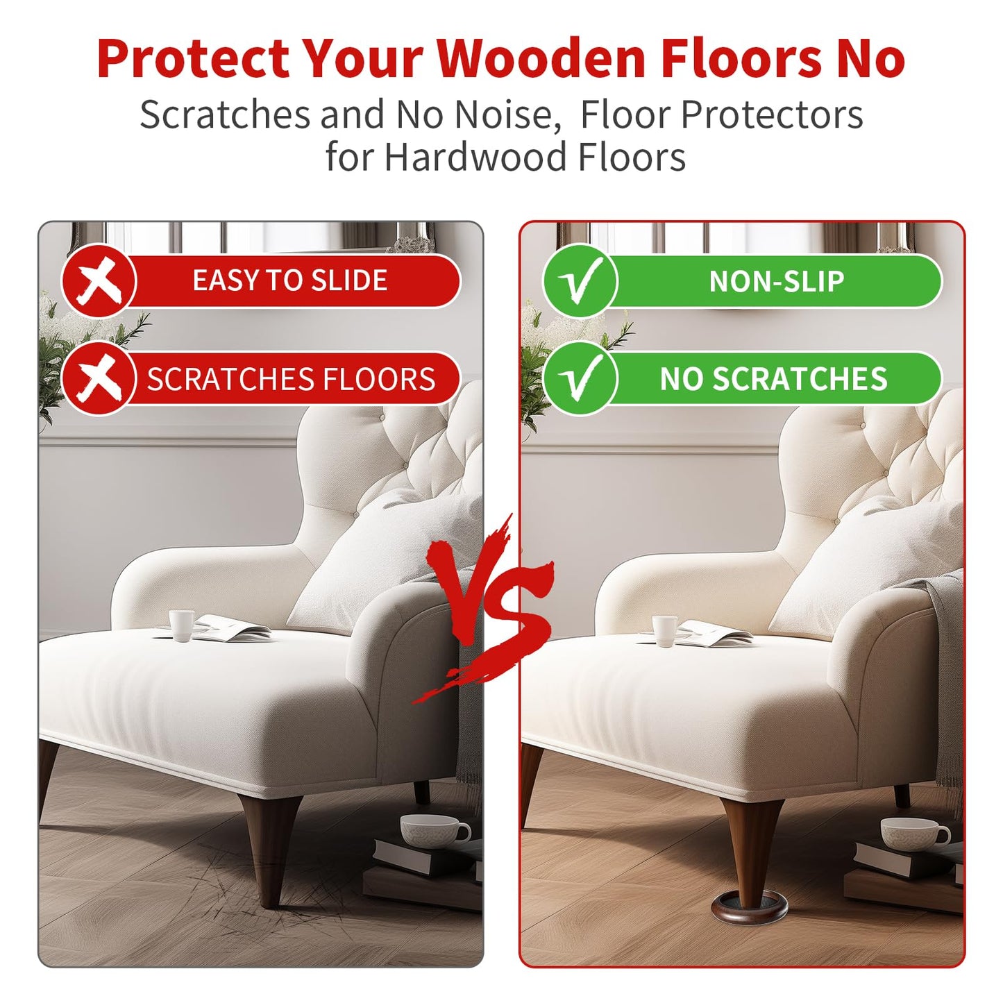 Ezprotekt 2 inch Non Slip Wood Furniture Pads for Hardwood Floors, 4 Pcs Round Anti Slip Furniture Coaster Cups Floor Protectors with Anti-Slide EVA for Chair Sofa Table Bed Couch (Dark Brown)