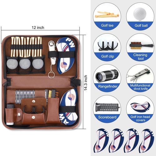 LIFXIZE Golf Accessories for Men, Golfing Accessories Kit with 4 Golf Club Covers, Multifunctional Divot Tools, Golf Tees, Golf Balls and Holder, Rangefinder, Brush, Scorer, for Golfer