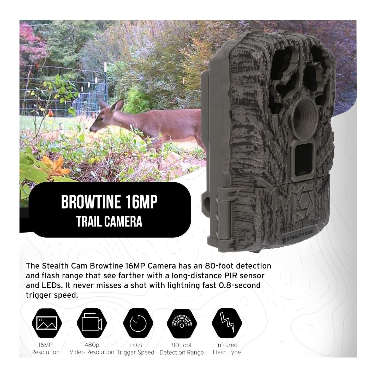 Stealth Cam Browtine 16MP Durable Trail Camera Bundle with 32GB Ultra SDHC UHS-I Memory Card, and High-Speed Card Reader (5 Items)