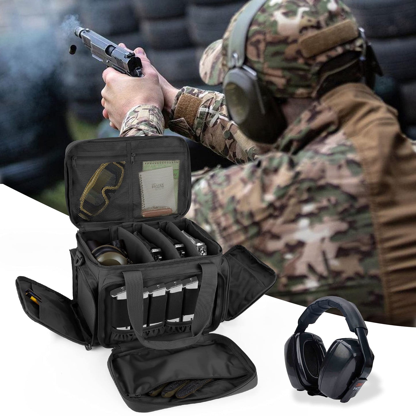 DSLEAF Tactical Gun Range Bag for 4 Handguns, Pistol Range Bag for Shooting