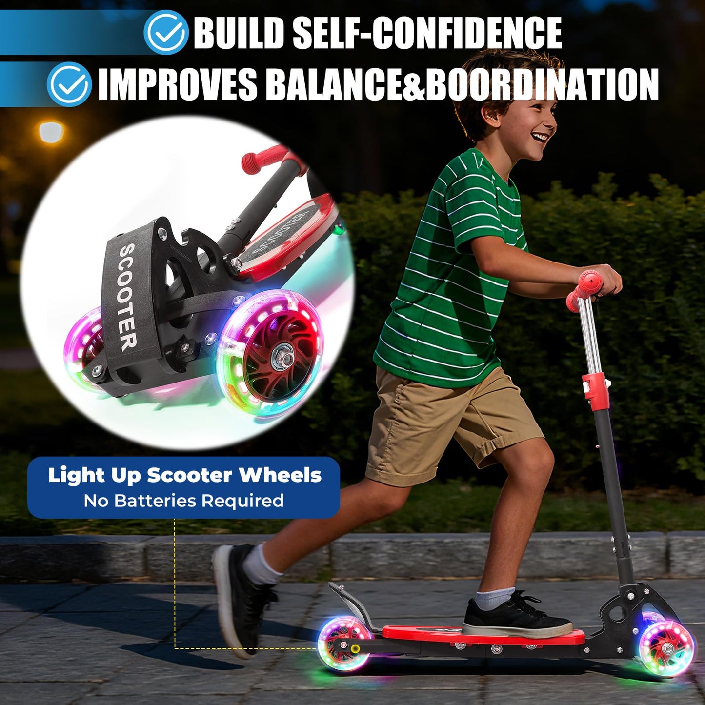 Children’s 3-Wheel Lean-to-Steer Scooter – LED Light-Up Wheels, Foldable, Adjustable T-Bar, Anti-Rust Frame, Ideal Outdoor Gift for Ages 3/4/5/6/7