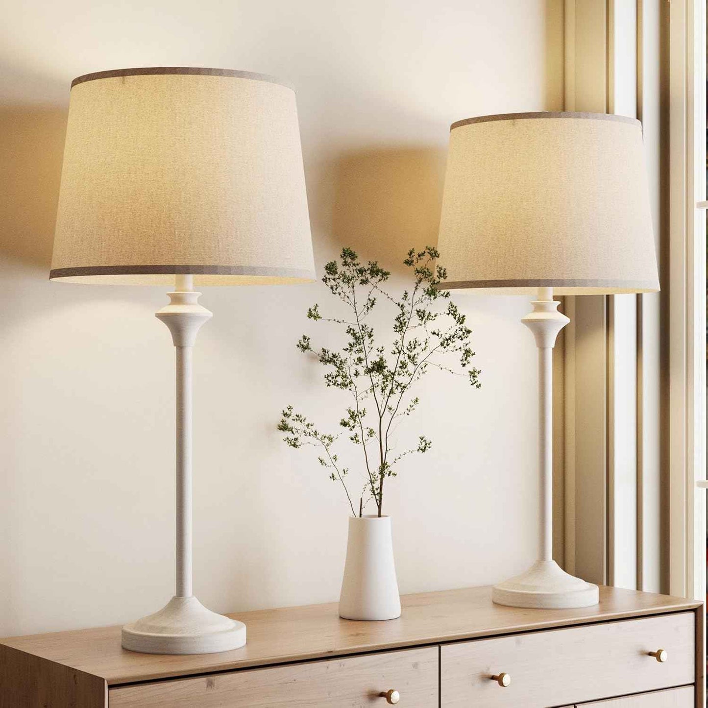 Brass Gold Table Lamps Set of 2 - 26" Modern Buffet & Nightstand Lamps for Living Room, Bedroom, Office