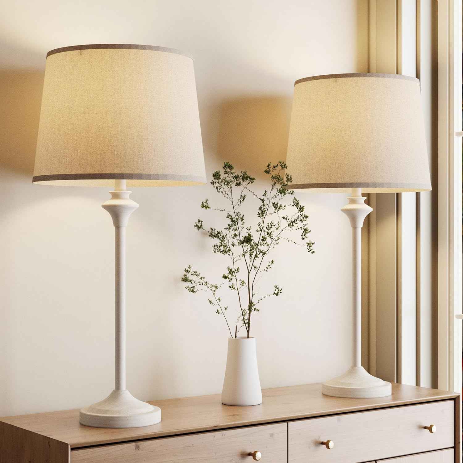 Brass Gold Table Lamps Set of 2 - 26" Modern Buffet & Nightstand Lamps for Living Room, Bedroom, Office