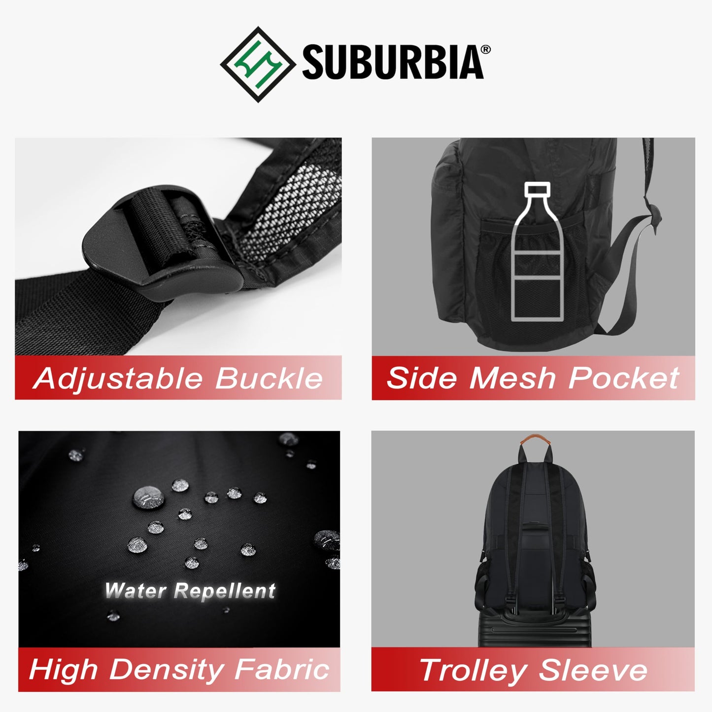 SUBURBIA Travel Backpack for Women Men - Lightweight Foldable Backpack, 18L Small Packable Hiking Backpack, Water Resistant Daypack for Camping, Weenkend, Casual, Dark Grey