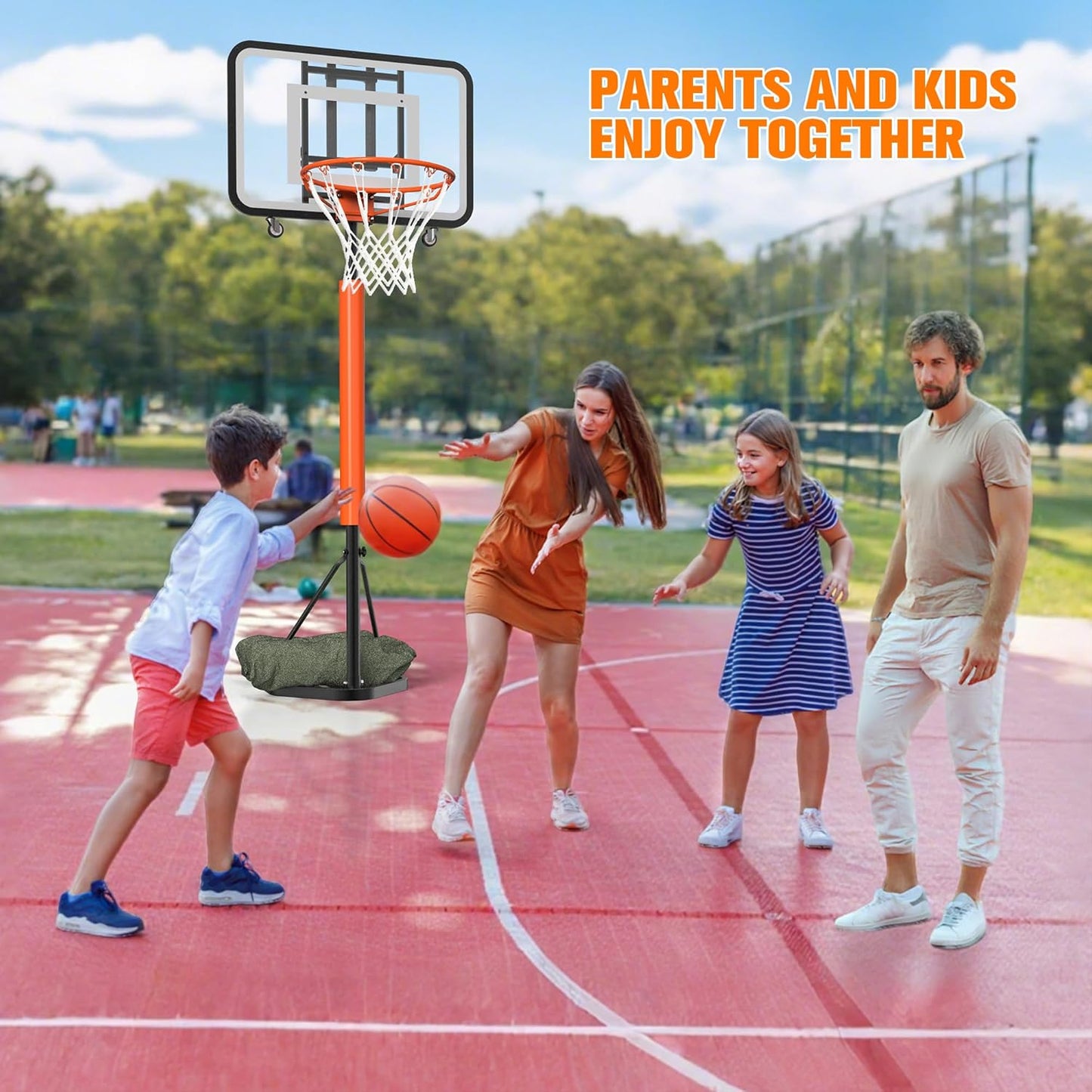 Skiennix Basketball Hoop - Adjustable 7.1-8.9ft Portable Goal for Kids & Adults | 33-Inch Shatterproof Backboard