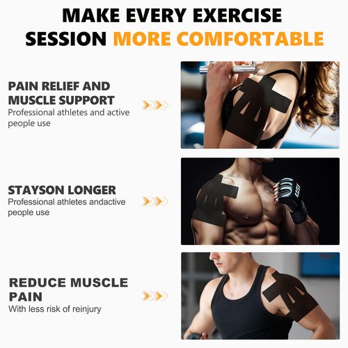 Precut Kinesiology Tape for Shoulder – 14 PCS Elastic Shoulder Support Tape, Waterproof & Breathable, Hypoallergenic Sports Tape for Pain Relief, Black