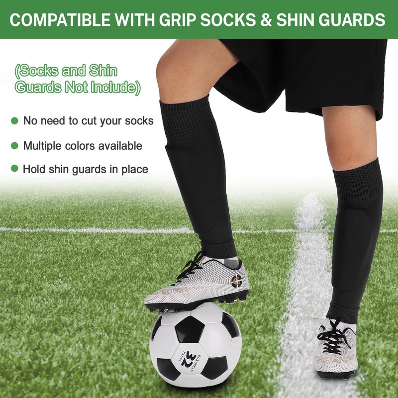 Ultrafun 3 Pairs Leg Sleeves, Pre-cut Soccer Sleeves Compatible with Grip Socks, Shin Guards Sleeves for Soccer, Football, Basketball, Rugby (Black, M)