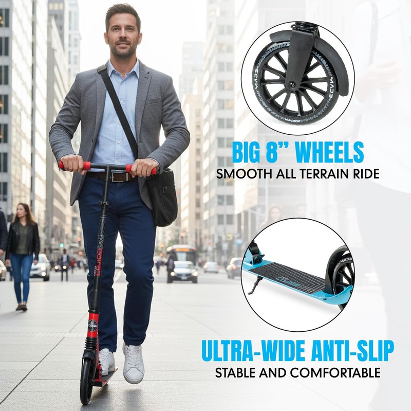 Folding Kick Scooter with Suspension for Adults and Teens – Adjustable Handlebar – Big 200mm Wheels – Lightweight Frame – 250lbs Capacity – Madd Gear Metro Cruise 250