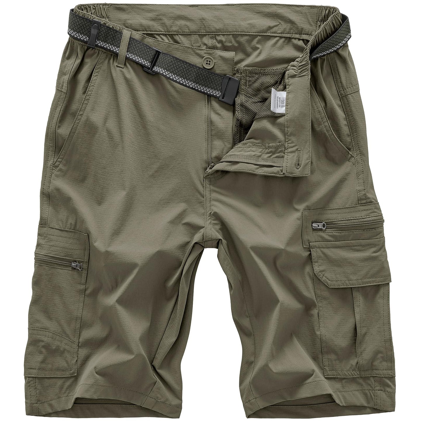 Jessie Kidden Mens Outdoor Casual Expandable Waist Lightweight Water Resistant Quick Dry Fishing Hiking Shorts (Light Green, 30)
