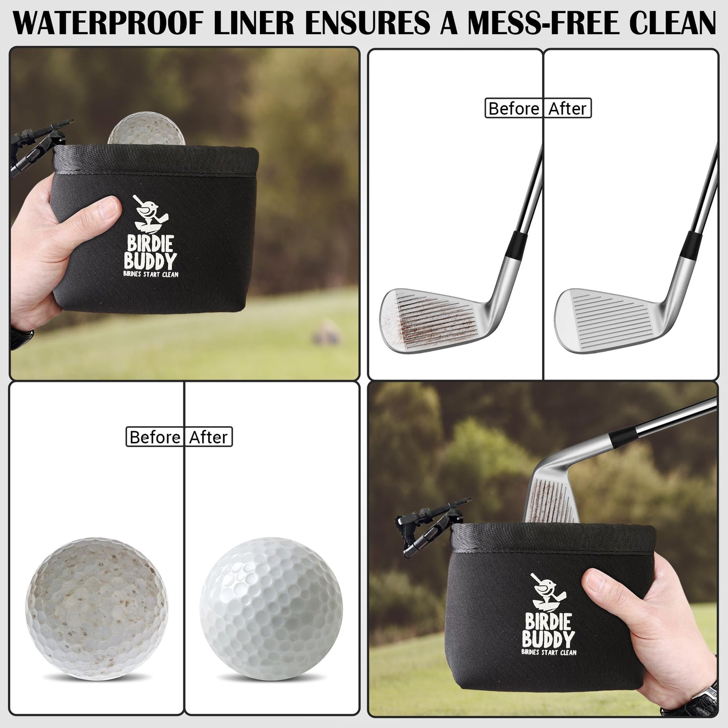 Birdie Buddy Golf Club Washer Bag with Retractable Brush – Portable Golf Club Cleaner, Durable Silicone Bag, Easy On-The-Go Club Cleaning Tool