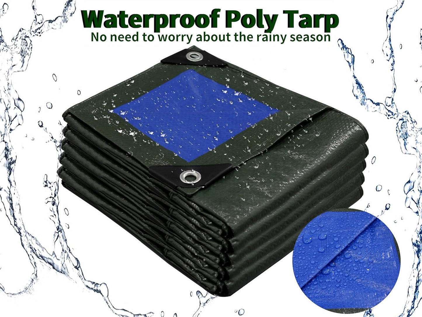 20x30 Feet Waterproof Green Tarp - Heavy-Duty Multipurpose Cover for Outdoor Use