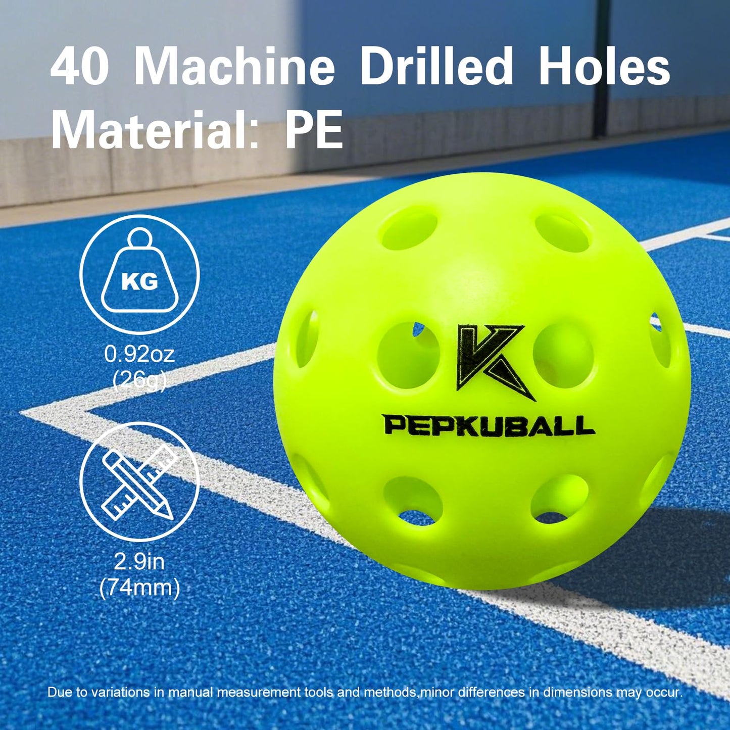 PEPKUBALL 40-Hole Pickleball Balls 12 Pack - Outdoor/Indoor High-Bounce Balls, High Visibility Green, Durable Molded Design for All Skill Levels(x40,12pack)