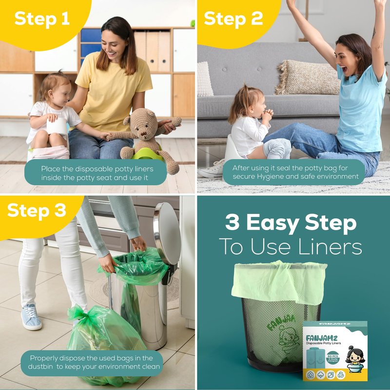 [80 Count] Potty Bags for Portable Toilet - OK Compost Certified Bathroom Trash Can Bags - 5 Liters Leak-Proof Perfect Disposable Potty Liners for Toddlers & Pets