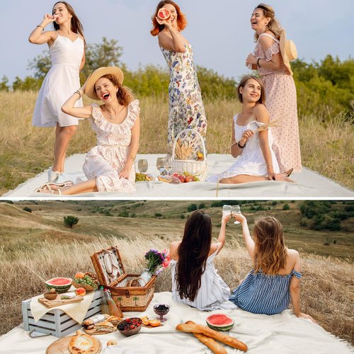 Hahafelt Extra Large Outdoor Picnic Blanket Oversize Beach Woven Cotton Yarn Blanket with Fringe Machine Washable Sandproof Portable for Spring Summer Camping Beach Park (Beige)