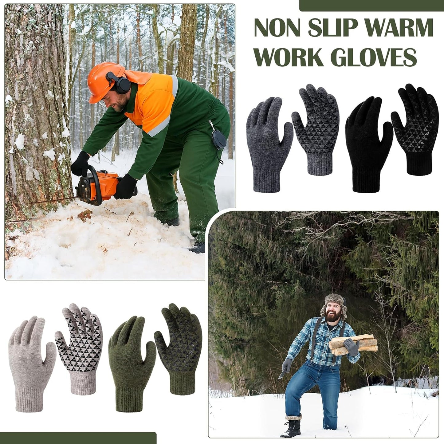 Regine Switzerland Men's Wool Gloves - Non-Slip Grip for Cold Weather | 4 Pairs for Tactical Skiing & Hunting