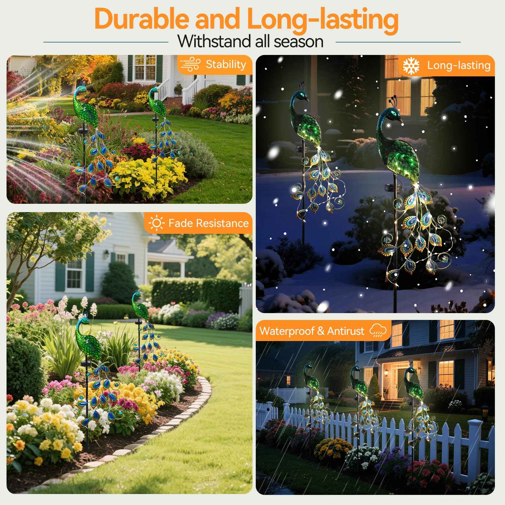 CBAXEAXM Solar Peacock Garden Stake Lights Outdoor, Waterproof Metal Glass Decorative Landscape Path Lights with Thick Stake Glow in The Dark Eye for Pathway Patio Lawn Yard