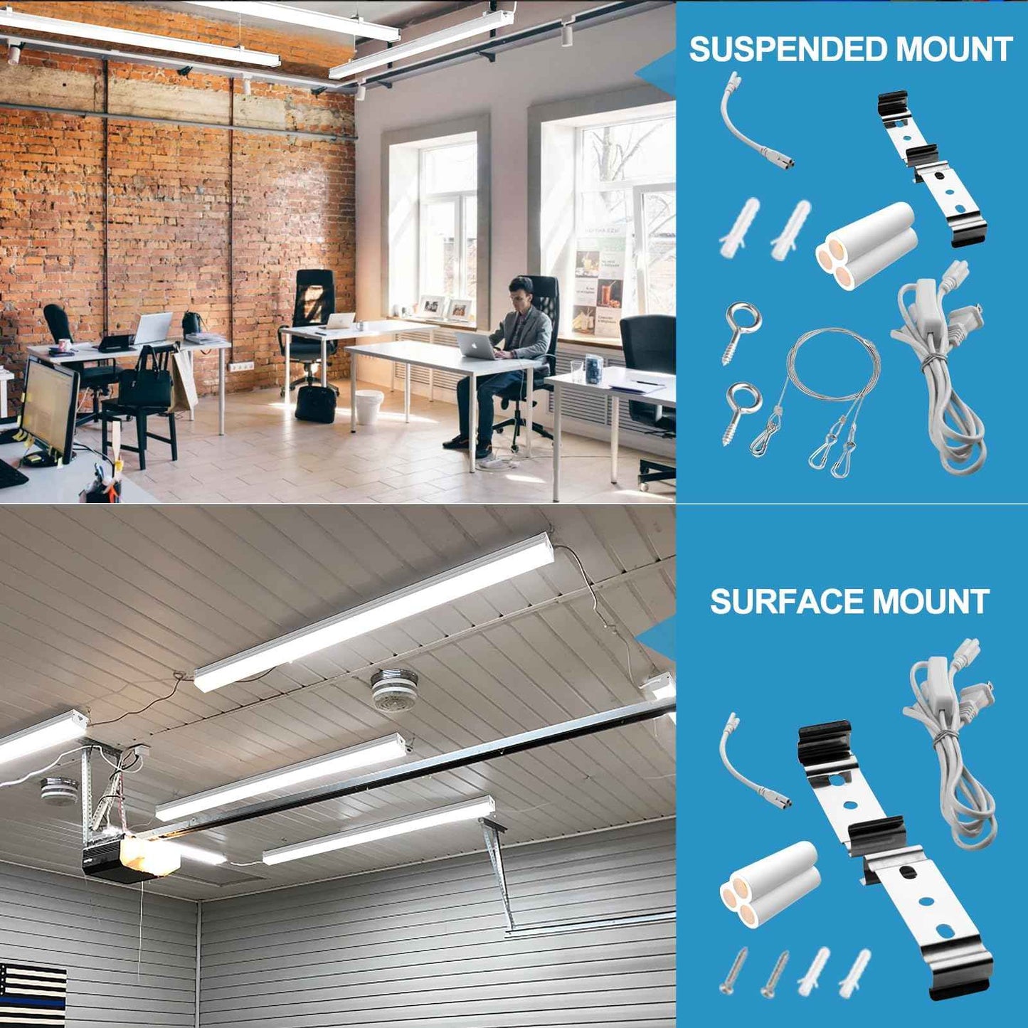 Lightdot 6Pack 4FT LED Shop Light Linkable, 2.5 Inch 52W[Eqv. 400W] Utility Shop Lights, 7500LM, 100-277V, 5000K Garage Lights with 5FT Power Cord, Hanging&Flushmount Integrated Fixture for Workshop