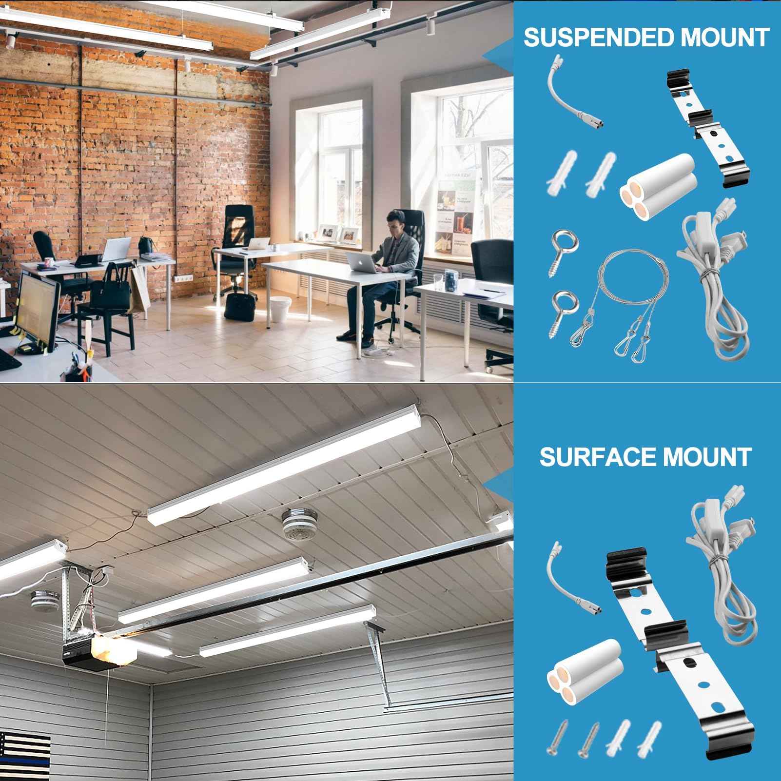 Lightdot 6Pack 4FT LED Shop Light Linkable, 2.5 Inch 52W[Eqv. 400W] Utility Shop Lights, 7500LM, 100-277V, 5000K Garage Lights with 5FT Power Cord, Hanging&Flushmount Integrated Fixture for Workshop