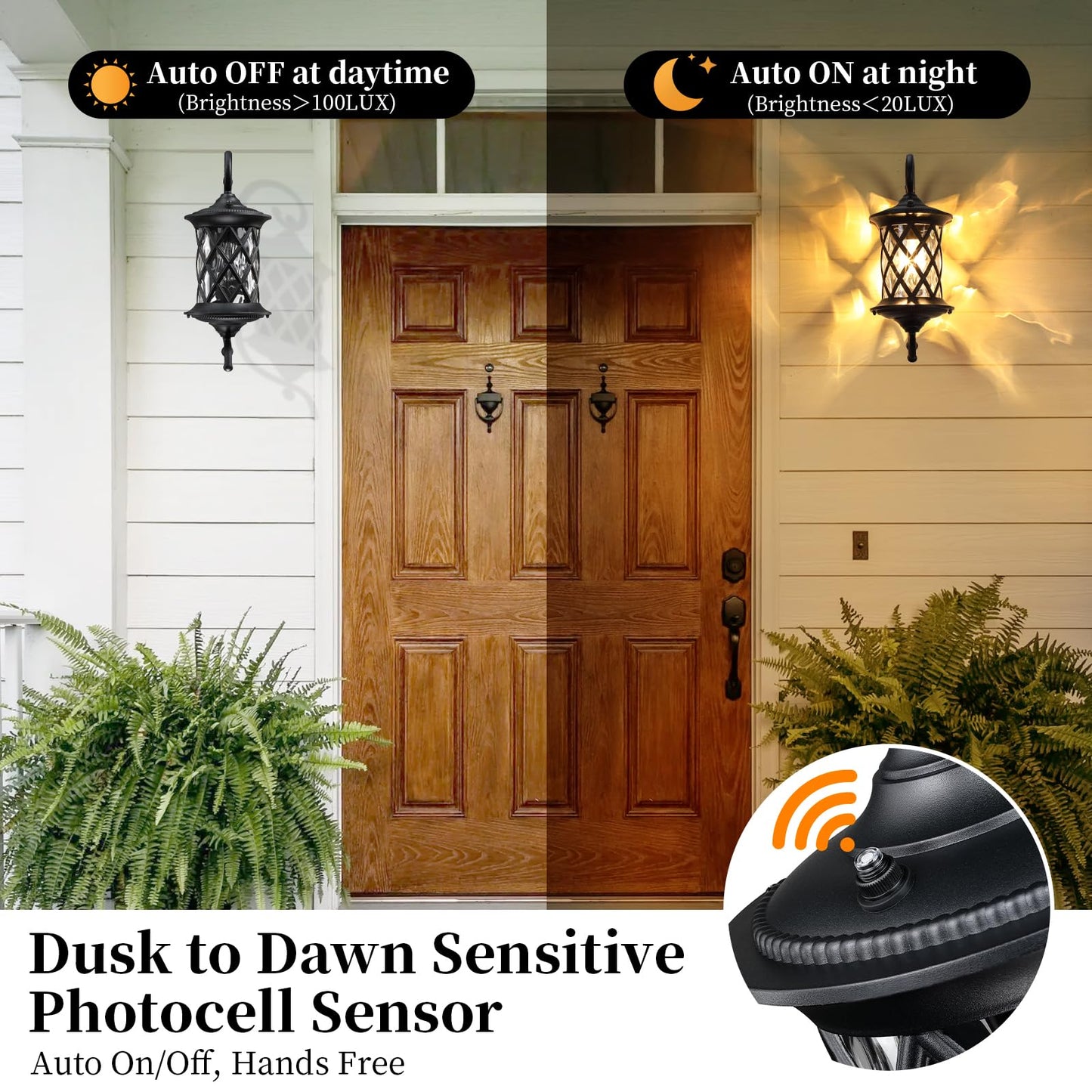 SNRU Retro Dusk to Dawn Outdoor Wall Light Exterior, 18.7" Large Aluminum Black Porch Light Outdoor Wall Sconce Lighting Fixture Lantern for Patio Garage, Bulb Not Included