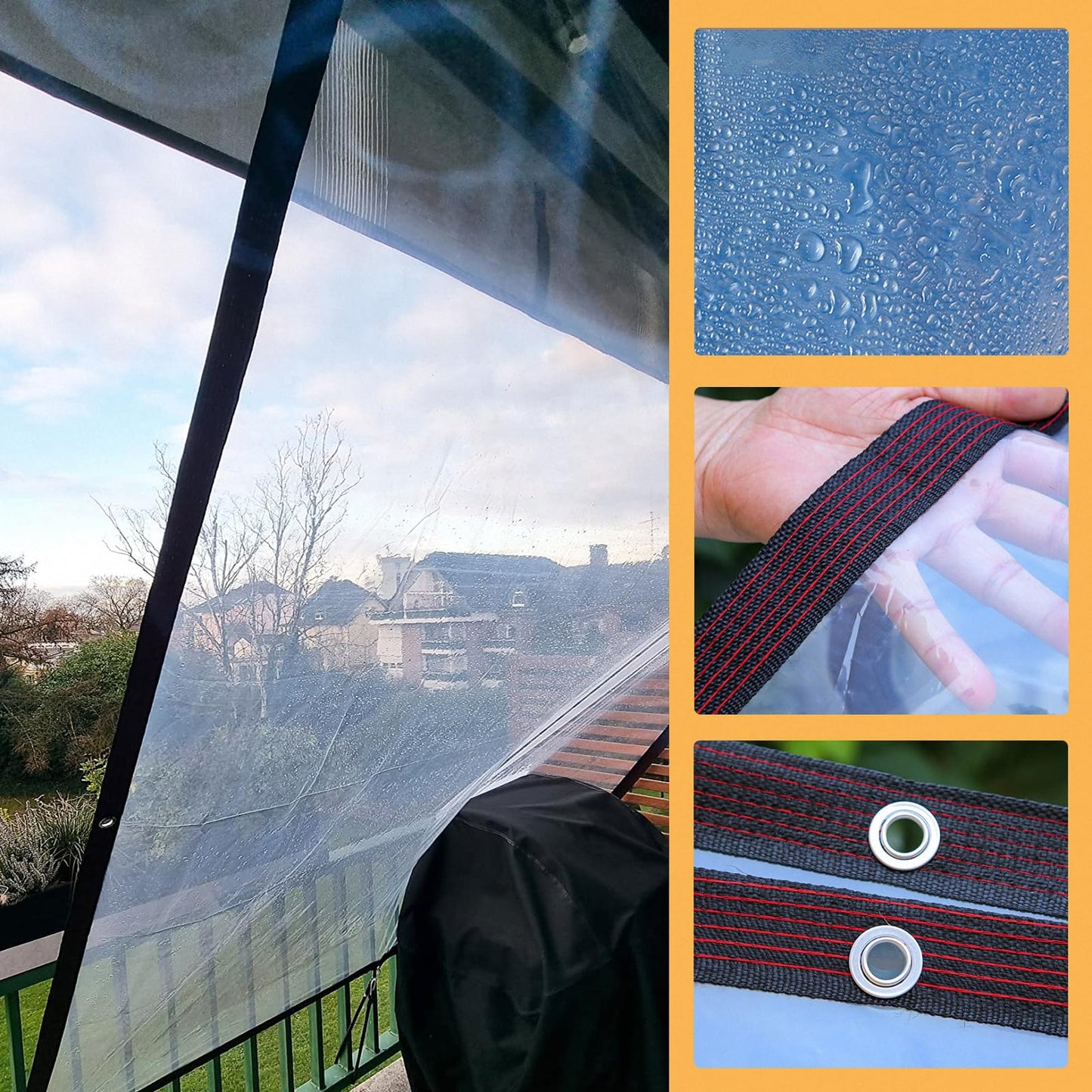 Curfakul Transparent Tarp, 6x10 FT - Clear Heavy Duty Waterproof Tarps, Greenhouse Plastic Sheeting - Large/Small Outdoor Cover for Camping Patios Enclosures Chicken Coops Gardens Plastic Tarpaulins