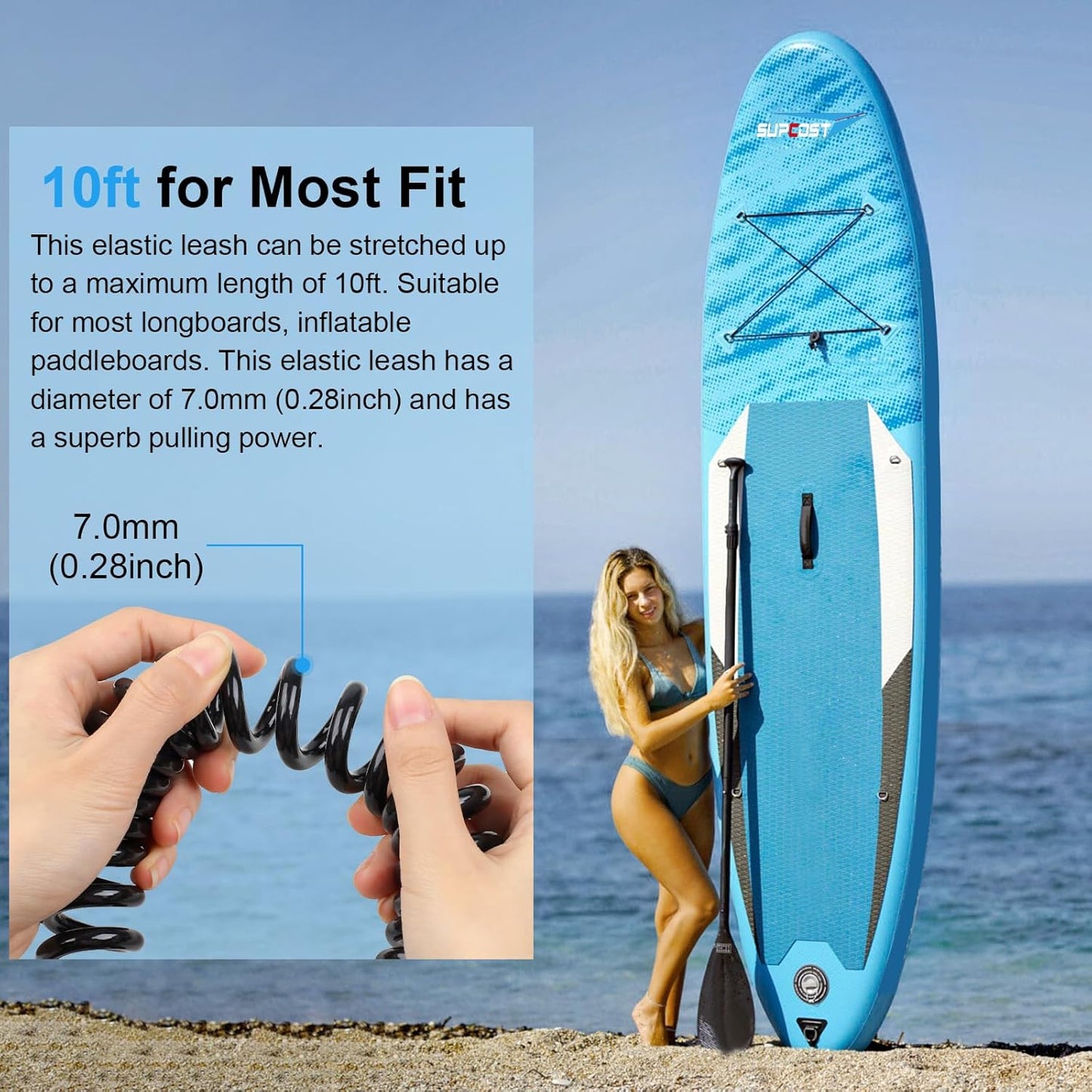 Skiennix Surf Board Leash - Durable 5.5mm/7.0mm Thick Urethane Coiled Design | 10 ft for Paddleboards & Kayaks