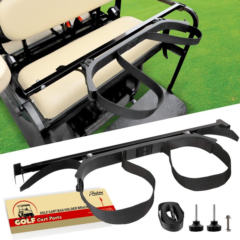 Roykaw Golf Cart Bag Holder Bracket Compatible with Rear Seat, Fits EZGO Club Car Yamaha - No Drilling Required/Easy Disassemble Design, Just Only Fit 1.0" Square Tube Frame
