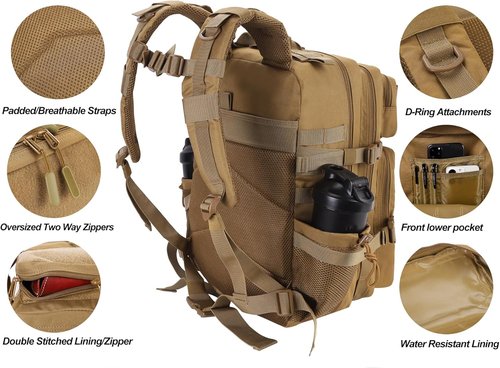 LHI Military Tactical Backpack - 45L Army Assault Pack with Molle System | Unisex Rucksack for 3-Day Trips